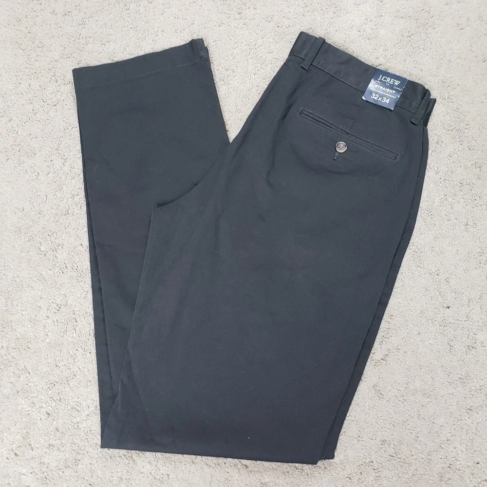 J Crew Mens Chino Pants 32X34 (FITS 33x33) Black Straight Leg Flat Front NEW